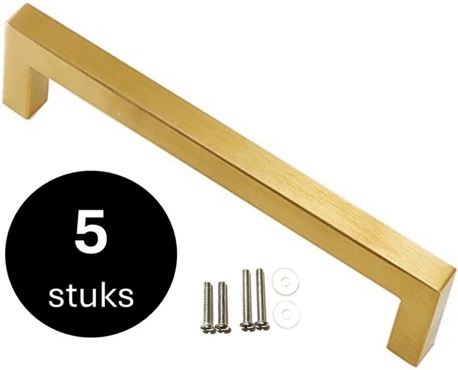 MSQDESIGN Handgreep Goud RVS Handgrepen Goud 192 mm 5 stuks Handgrepen kast Meubelgrepen Keukengreep Goud Kastgrepen Handgrepen keukenkastjes Meubelgreep Handgrepen voor deurtjes handgreep keuken Deurgreep ladegreep incl schroeven - Foto 3