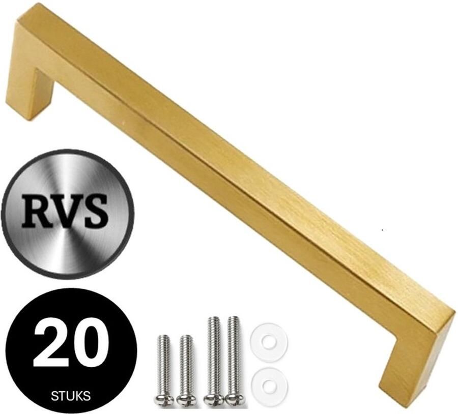 MSQDESIGN Handgreep Goud RVS Handgrepen Goud 192 mm 20 stuks Handgrepen kast Meubelgrepen Keukengreep Goud Kastgrepen Handgrepen keukenkastjes Meubelgreep Handgrepen voor deurtjes handgreep keuken Deurgreep ladegreep incl schroeven