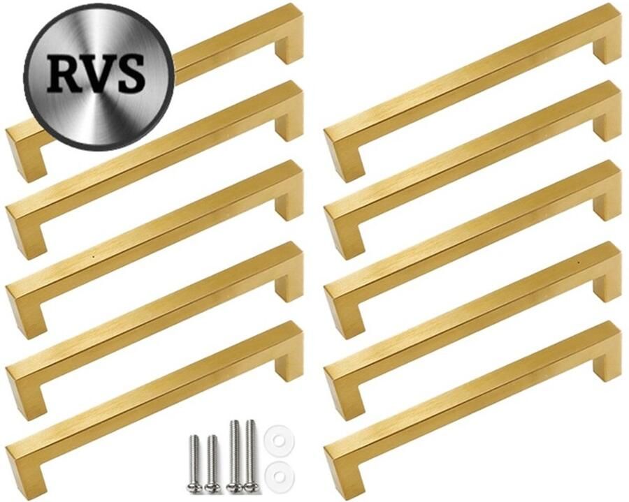 MSQDESIGN Handgrepen Goud RVS Handgreep Goud 96 mm 10 stuks Handgrepen kast Meubelgrepen Keukengreep Goud Kastgrepen Handgrepen keukenkastjes Meubelgreep Handgrepen voor deurtjes handgreep keuken Deurgreep ladegreep incl schroeven