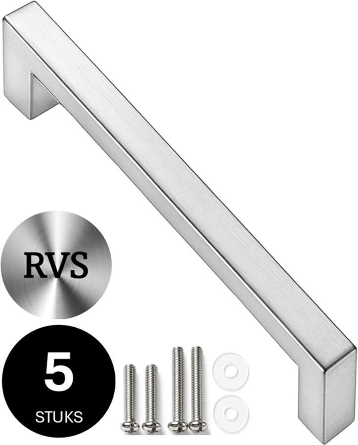 MSQDESIGN Handgrepen RVS Handgreep zilver 192 mm -5 stuks Handgrepen kast Meubelgrepen Keukengreep ZILVER Kastgrepen Handgrepen keukenkastjes Meubelgreep Handgrepen voor deurtjes handgreep keuken Deurgreep ladegreep inclusief schroeven