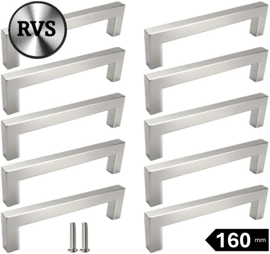 MSQDESIGN Handgrepen RVS Handgreep zilver 160 mm 10stuks Handgrepen kast Meubelgrepen Keukengreep ZILVER Kastgrepen Handgrepen keukenkastjes Meubelgreep Handgrepen voor deurtjes handgreep keuken Deurgreep ladegreep inclusief schroeven - Foto 2