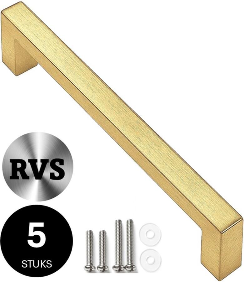 MSQDESIGN Handgrepen Goud RVS (Groot) Handgreep Goud 320 mm 5 stuks Handgrepen kast Meubelgrepen Keukengreep Kastgrepen Handgrepen keukenkastjes Meubelgreep Handgrepen voor deurtjes handgreep keuken Deurgreep ladegreep incl schroeven - Foto 2
