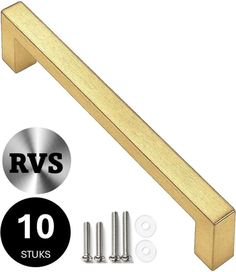 MSQDESIGN Handgrepen Goud RVS Handgreep Goud 160 mm 10 stuks Handgrepen kast Meubelgrepen Keukengreep Goud Kastgrepen Handgrepen keukenkastjes Meubelgreep Handgrepen voor deurtjes handgreep keuken Deurgreep ladegreep incl schroeven