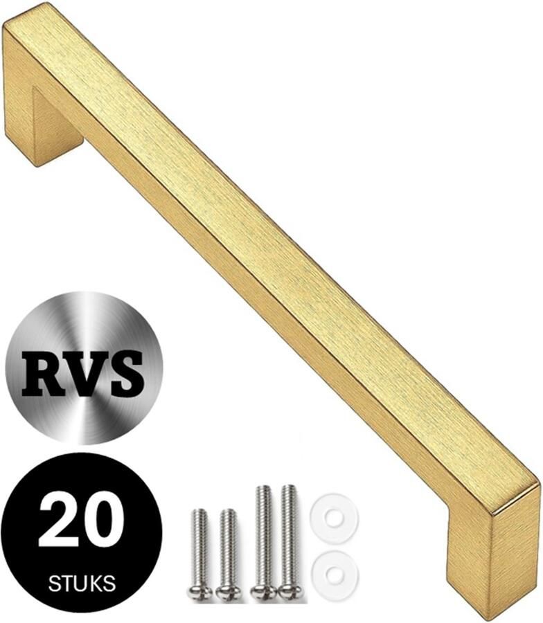 MSQDESIGN Handgreep Goud RVS Handgrepen Goud 192 mm 20 stuks Handgrepen kast Meubelgrepen Keukengreep Goud Kastgrepen Handgrepen keukenkastjes Meubelgreep Handgrepen voor deurtjes handgreep keuken Deurgreep ladegreep incl schroeven - Foto 2