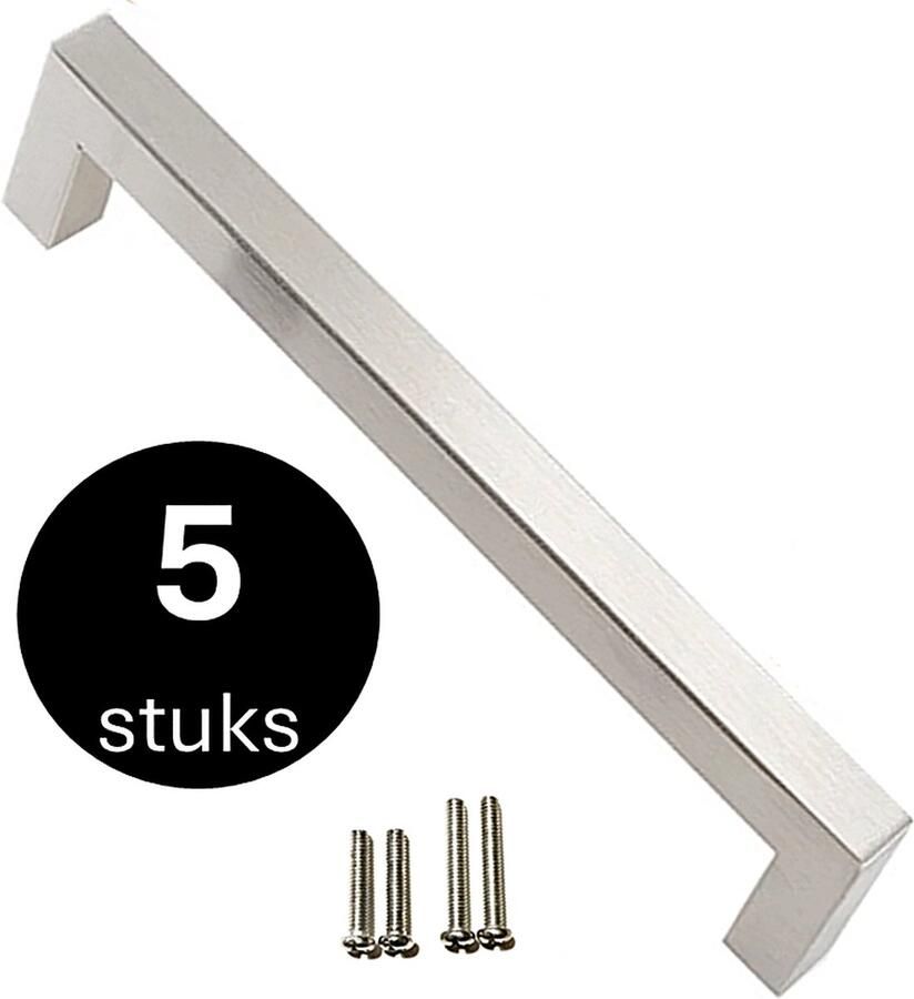 MSQDESIGN Handgrepen RVS Handgreep zilver 128 mm -5 stuks Handgrepen kast Meubelgrepen Keukengreep ZILVER Kastgrepen Handgrepen keukenkastjes Meubelgreep Handgrepen voor deurtjes handgreep keuken Deurgreep ladegreep inclusief schroeven