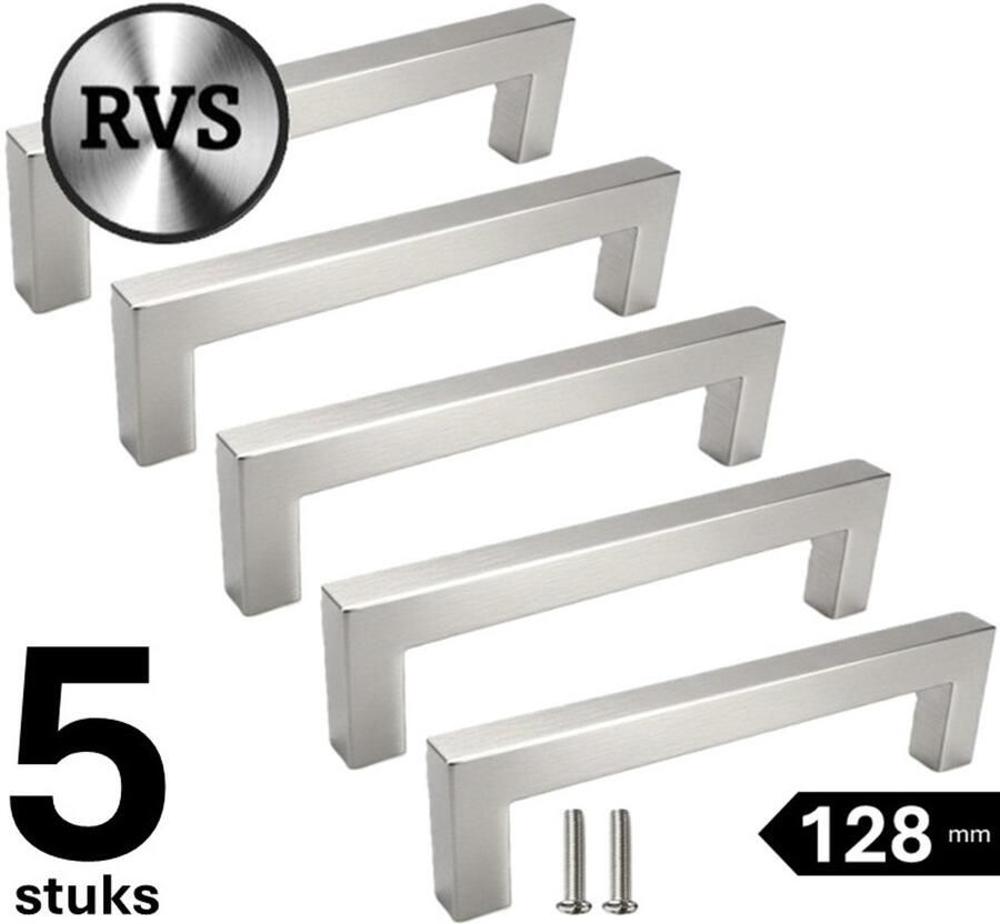 MSQDESIGN Handgrepen RVS Handgreep zilver 128 mm -5 stuks Handgrepen kast Meubelgrepen Keukengreep ZILVER Kastgrepen Handgrepen keukenkastjes Meubelgreep Handgrepen voor deurtjes handgreep keuken Deurgreep ladegreep inclusief schroeven - Foto 2