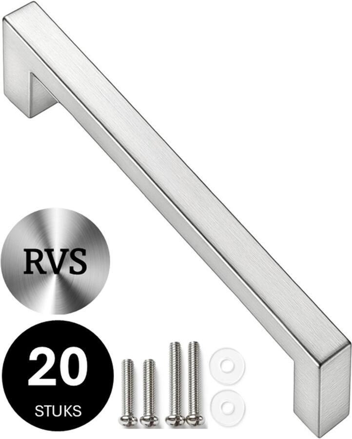 MSQDESIGN Handgrepen RVS Handgreep zilver 192 mm 20 stuks Handgrepen kast Meubelgrepen Keukengreep ZILVER Kastgrepen Handgrepen keukenkastjes Meubelgreep Handgrepen voor deurtjes handgreep keuken Deurgreep ladegreep inclf schroeven