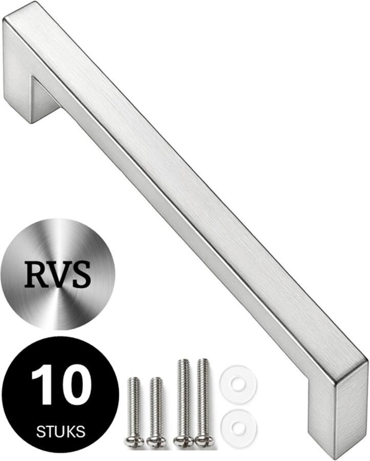 MSQDESIGN Handgrepen RVS Handgreep zilver 160 mm 10stuks Handgrepen kast Meubelgrepen Keukengreep ZILVER Kastgrepen Handgrepen keukenkastjes Meubelgreep Handgrepen voor deurtjes handgreep keuken Deurgreep ladegreep inclusief schroeven