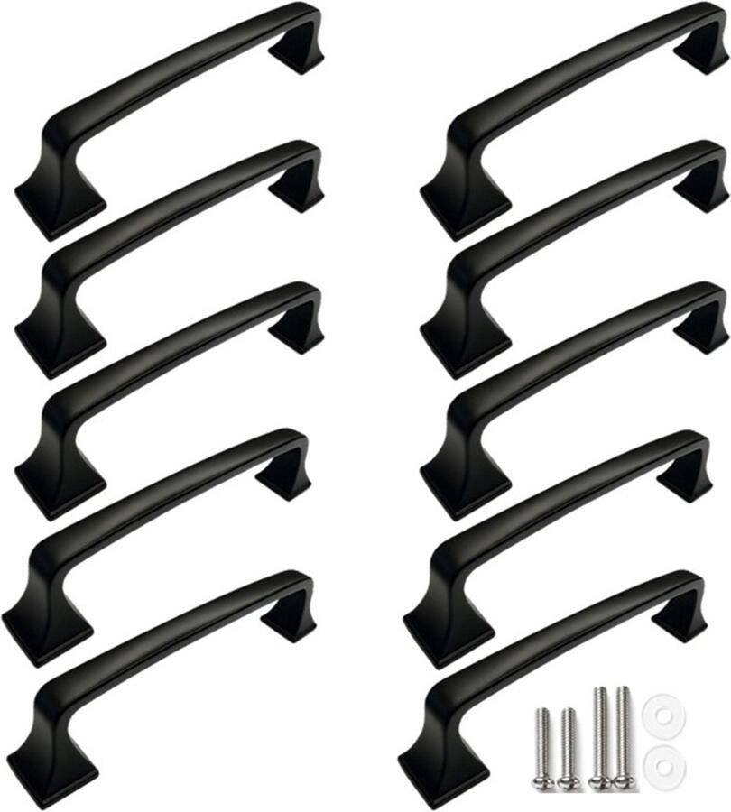 MSQDESIGN Handgrepen zwart Handgreep zwart 96 mm 10 stuks Handgrepen kast Meubelgrepen Keukengreep zwart Kastgrepen Handgrepen keukenkastjes Meubelgreep Handgrepen voor deurtjes handgreep keuken Deurgreep ladegreep incl schroeven