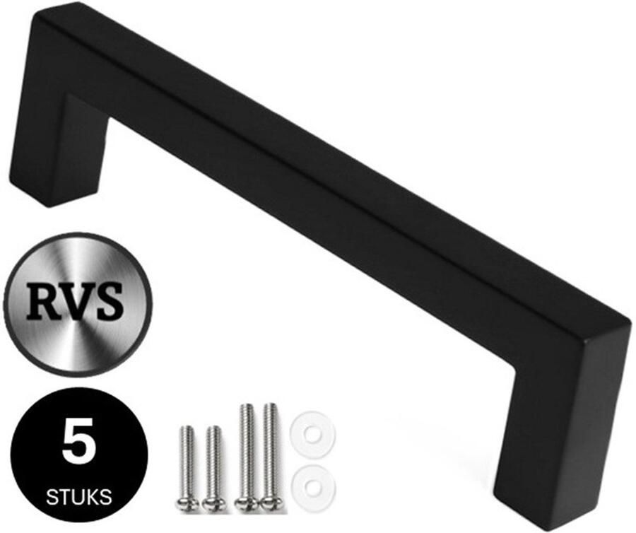 MSQDESIGN Handgrepen zwart RVS Handgreep zwart 128 mm -5 stuks Handgrepen kast Meubelgrepen Keukengreep zwart Kastgrepen Handgrepen keukenkastjes Meubelgreep Handgrepen voor deurtjes handgreep keuken Deurgreep ladegreep incl schroeven - Foto 2