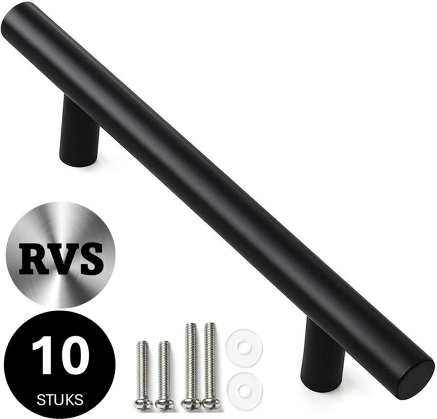MSQDESIGN RVS T greep Handgrepen zwart RVS Handgreep 300 mm(Groot)- Hartafstand 192 mm 10 stuks Handgrepen kast Meubelgreep Keukengreep zwart Kastgrepen Handgreep keukenkastjes Handgrepen voor deurtjes Deurgreep ladegreep incl schroeven