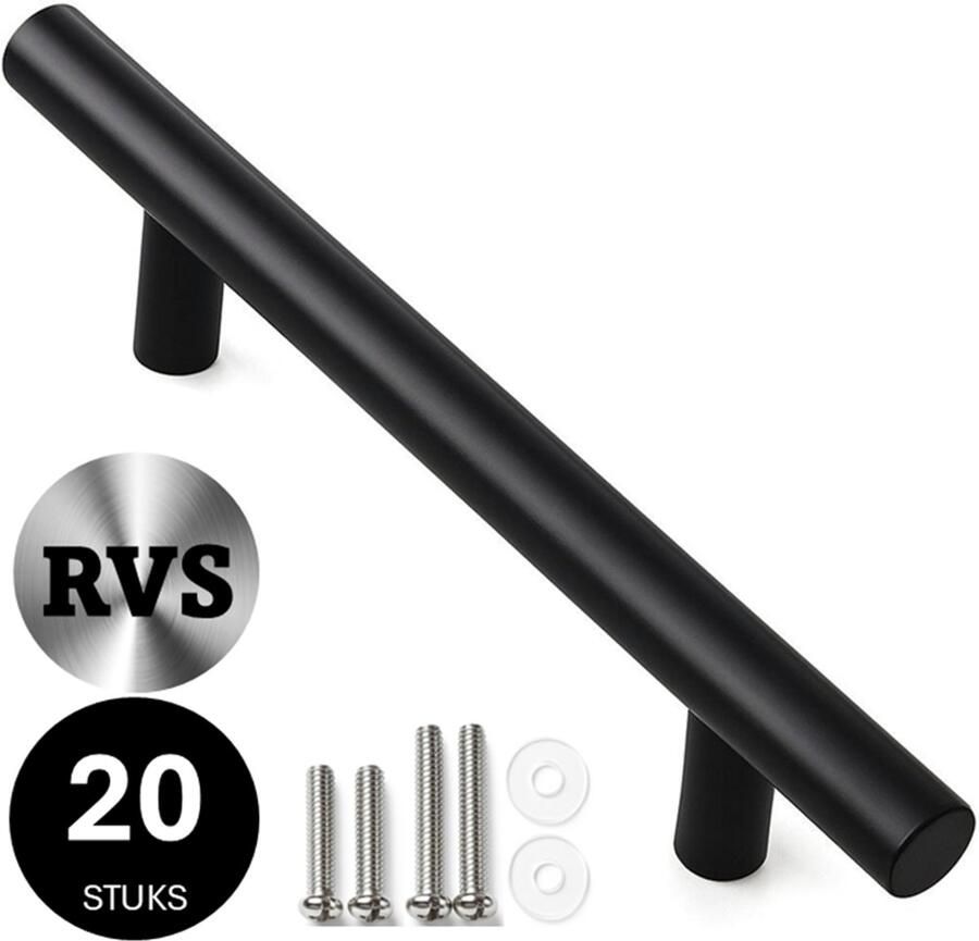 MSQDESIGN RVS T greep Handgrepen zwart RVS Handgreep 250 mm Hartafstand 160 mm 20 stuks Handgrepen kast Meubelgrepen Keukengreep zwart Kastgrepen Handgrepen keukenkastjes Handgrepen voor deurtjes Deurgreep ladegreep incl schroeven