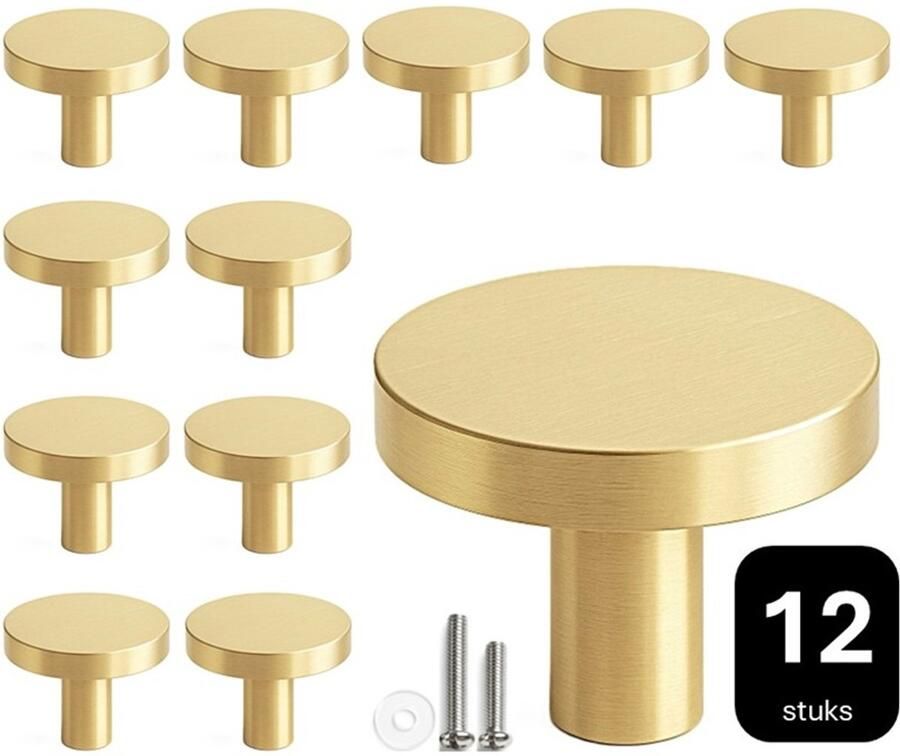MSQDESIGN Kastknop Goud (Metaal) Kastknoppen Goud 12 stuks Deurknopjes Goud voor kast Deurknop Goud Deurknopjes Goud Handgreep Goud Meubelknop Goud Meubelknoppen Goud Deurknopjes Goud Deurknoppen Goud Ladeknoppen voor deurtjes
