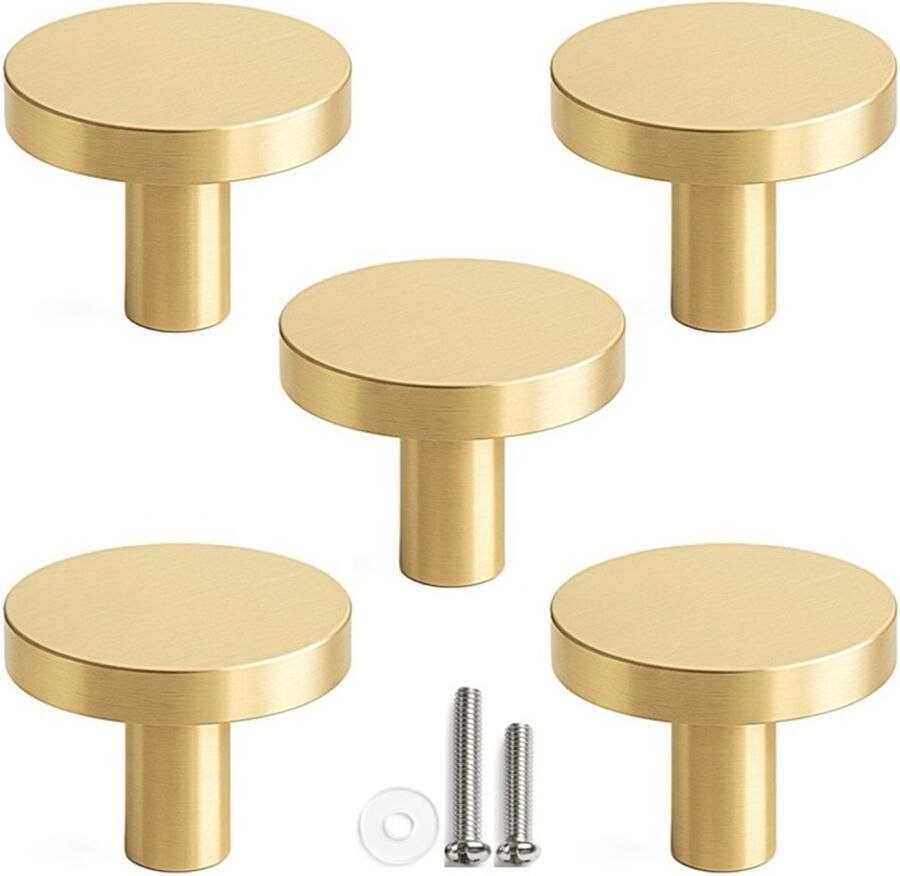 MSQDESIGN Kastknop Mat Goud (Metaal) Kastknoppen Goud 5 stuks Deurknopjes Goud voor kast Deurknop Goud Deurknopjes Goud Handgreep Goud Meubelknop Goud Meubelknoppen Goud Deurknopjes Goud Deurknoppen Goud Ladeknoppen voor deurtjes