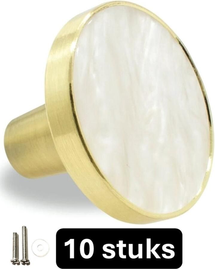 MSQDESIGN Kastknop Goud Wit Kastknoppen Goud Wit 10 stuks Deurknopjes voor kast Deurknop Goud Wit Deurknopjes Goud Wit Handgreep Goud Meubelknop Goud Meubelknoppen Goud Deurknopjes Goud Deurknoppen Goud Ladeknoppen voor deurtjes