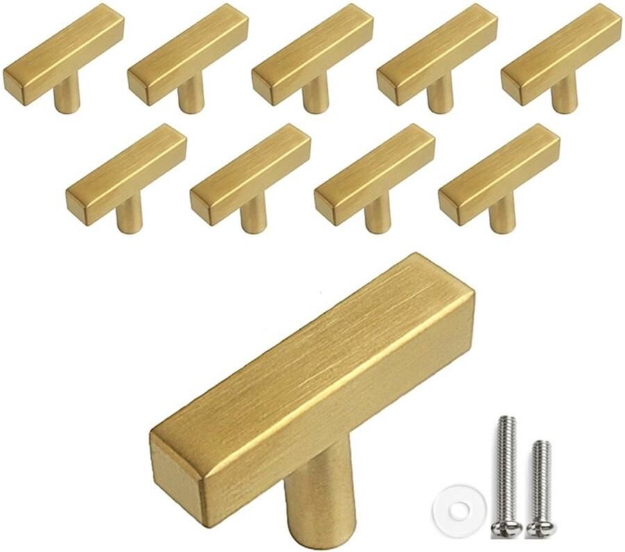 MSQDESIGN Kastknop RVS Goud T Kastknoppen Goud 10 stuks Deurknopjes Goud voor kast T Deurknop Goud Deurknopjes Goud Handgreep Goud Meubelknop Goud Meubelknoppen Goud Deurknopjes Goud Deurknoppen Goud Ladeknoppen voor deurtjes