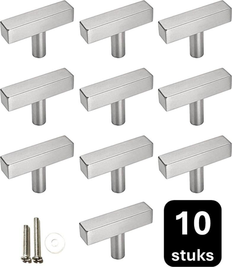 MSQDESIGN Kastknop RVS zilver T Kastknop RVS kleur 10 stuks Deurknoppen zilver voor kasten- T Deurknopjes zilver Kastknoppen zilver handgreep zilver meubelknoppen zilver Deurknopjes zilver Meubelbeslag zilver deurknop zilver