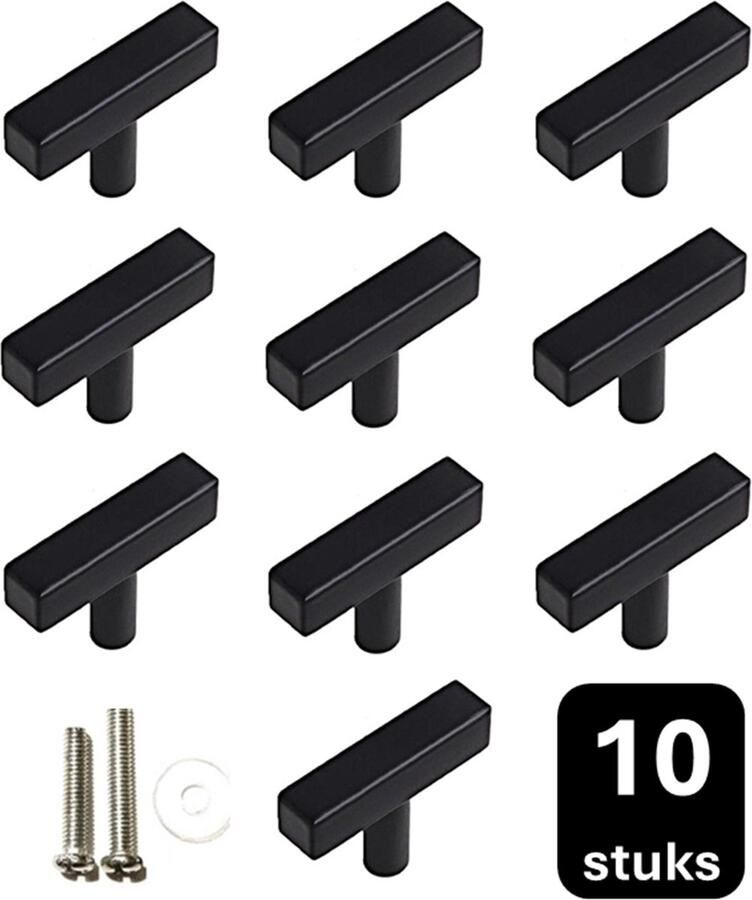 MSQDESIGN Kastknop RVS zwart T Kastknoppen zwart 10 stuks Deurknopjes zwart voor kast T Deurknop zwart Deurknopjes zwart Handgreep zwart Meubelknop zwart Meubelknoppen zwart Deurknopjes zwart Deurknoppen zwart Ladeknoppen voor deurtjes - Foto 3