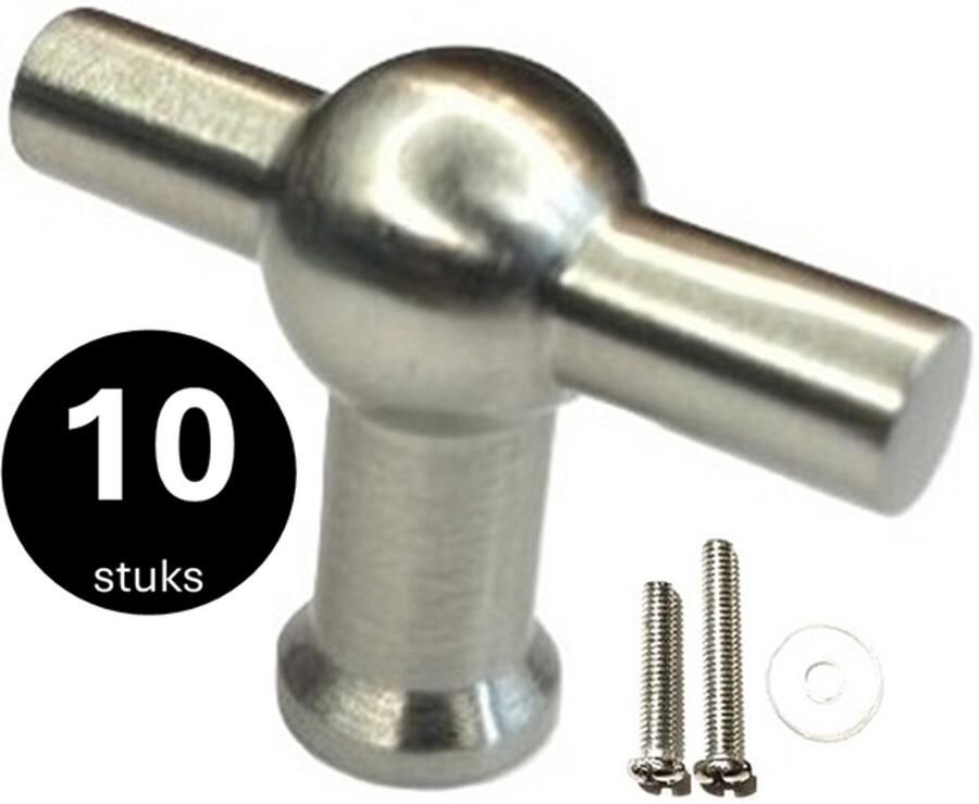 MSQDESIGN Kastknop zilver T Kastknoppen zilver 10 stuks inclusief schroeven Deurknopjes zilver voor kast T Deurknop zilver Handgreep zilver Meubelknop zilver Deurknopjes zilver Deurknoppen zilver Ladeknoppen voor deurtjes - Foto 2