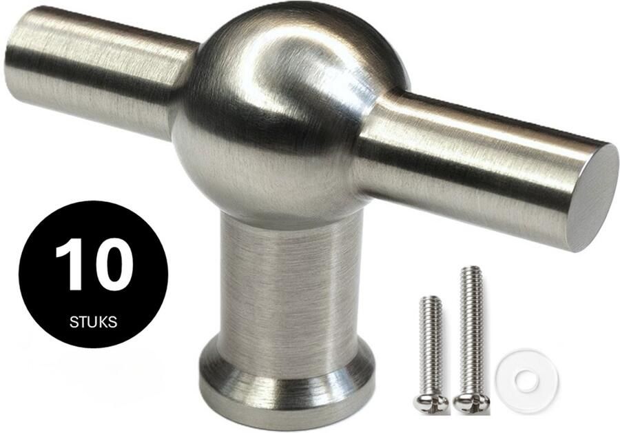 MSQDESIGN Kastknop zilver T Kastknoppen zilver 10 stuks inclusief schroeven Deurknopjes zilver voor kast T Deurknop zilver Handgreep zilver Meubelknop zilver Deurknopjes zilver Deurknoppen zilver Ladeknoppen voor deurtjes