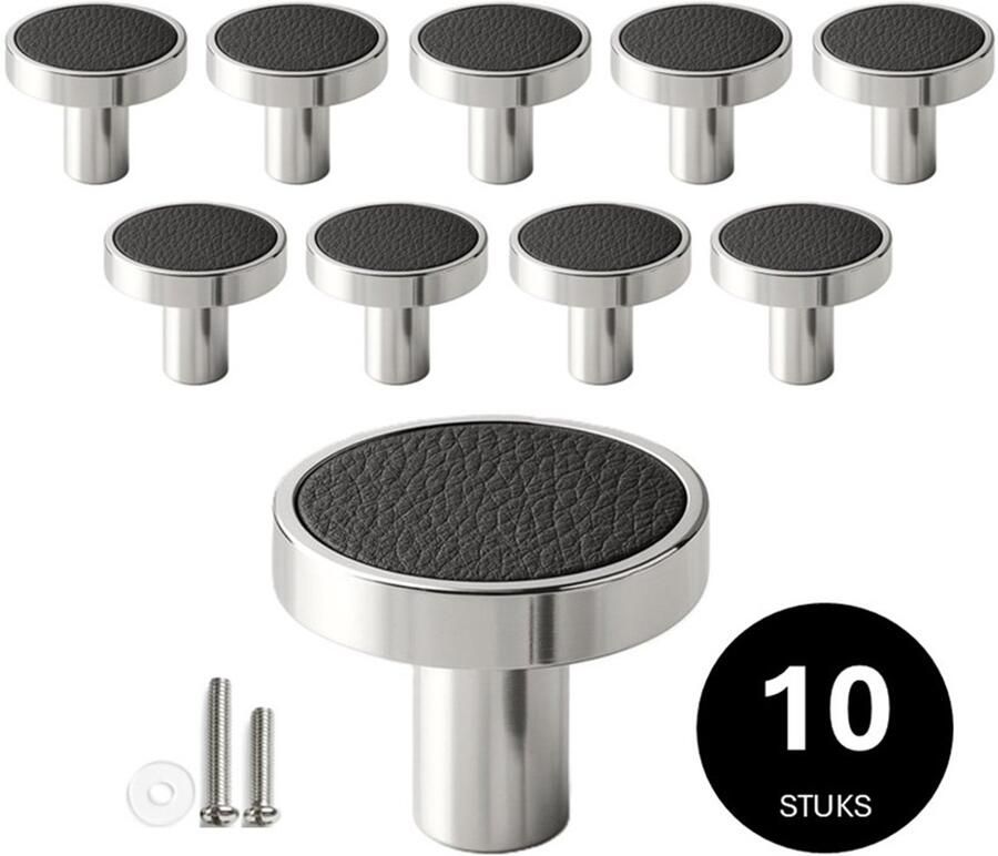 Gld Kastknop zilver zwart 10 stuks Leer Kastknop zilver- Leer Deurknoppen zilver voor kasten Deurknopjes zilver- Kastknoppen zilver- handgreep zilver- meubelknoppen zilver- Leer Meubelknoppen zilver- Meubelbeslag zilver- deurknop zilver