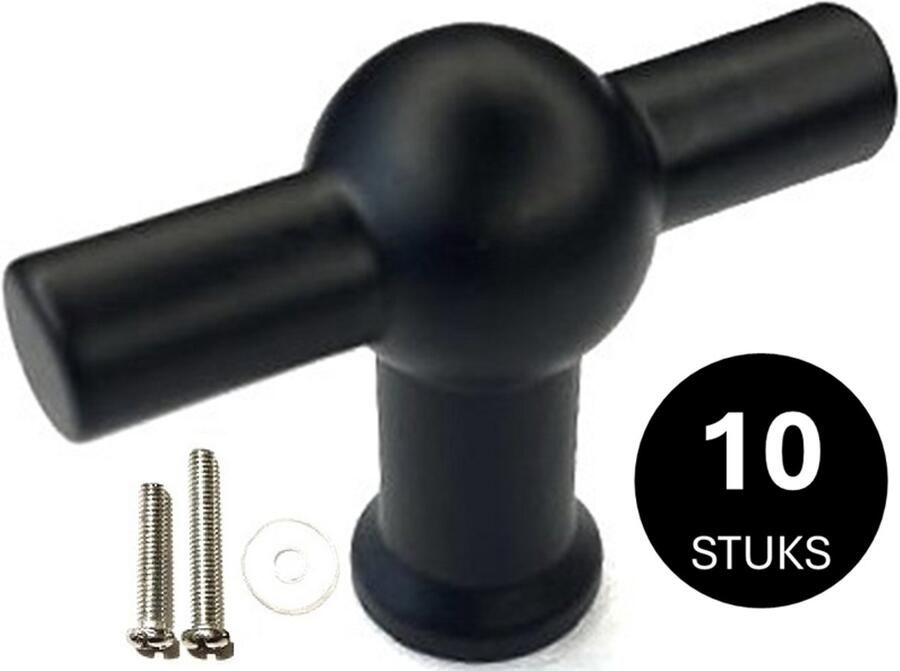 MSQDESIGN Kastknoppen zwart T (Metaal) 10 stuks Kastknop zwart Deurknopjes zwart voor kast Deurknop Deurknopjes zwart Handgreep Meubelknop Meubelknoppen zwart Deurknopjes zwart Deurknoppen zwart Ladeknoppen voor deurtjes - Foto 4