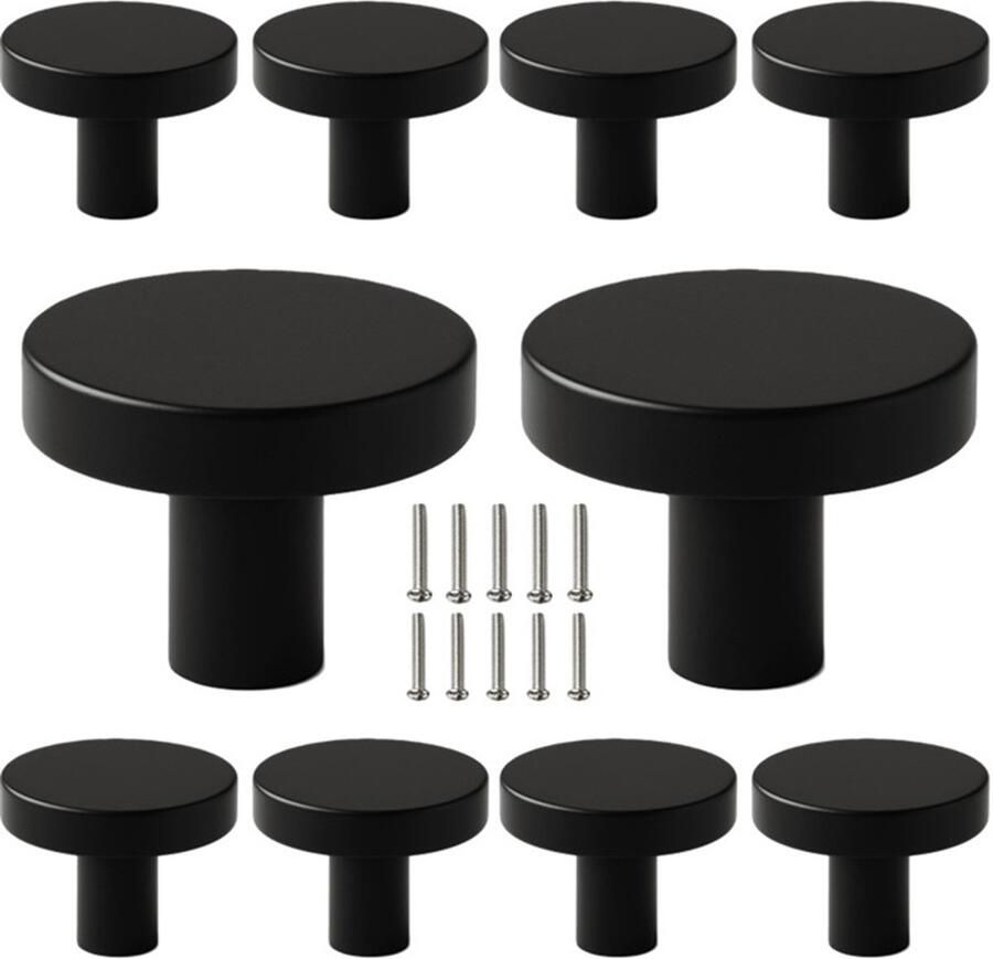 MSQDESIGN 10 X Kastknoppen zwart (Metaal) zwarte Deurknopjes Meubelknoppen zwart voor keuken kast en deurjes Deurknopjes zwart Handgreep Moderne Meubelknop zwart Deurknopjes zwart rond Deurknoppen zwart Ladeknoppen voor deurtjes - Foto 2