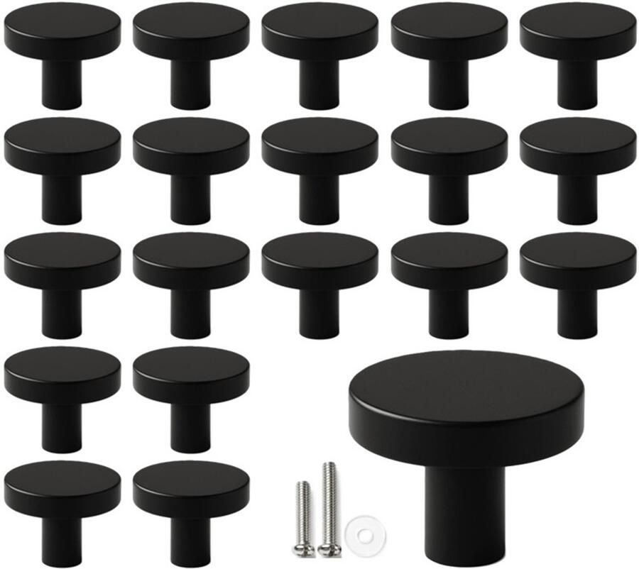 MSQDESIGN Kastknop zwart (Metaal) Kastknoppen zwart 20 stuks Deurknopjes zwart voor kast Deurknop zwart Deurknopjes zwart Handgreep zwart Meubelknop zwart Meubelknoppen zwart Deurknopjes zwart Deurknoppen zwart Ladeknoppen voor deurtjes