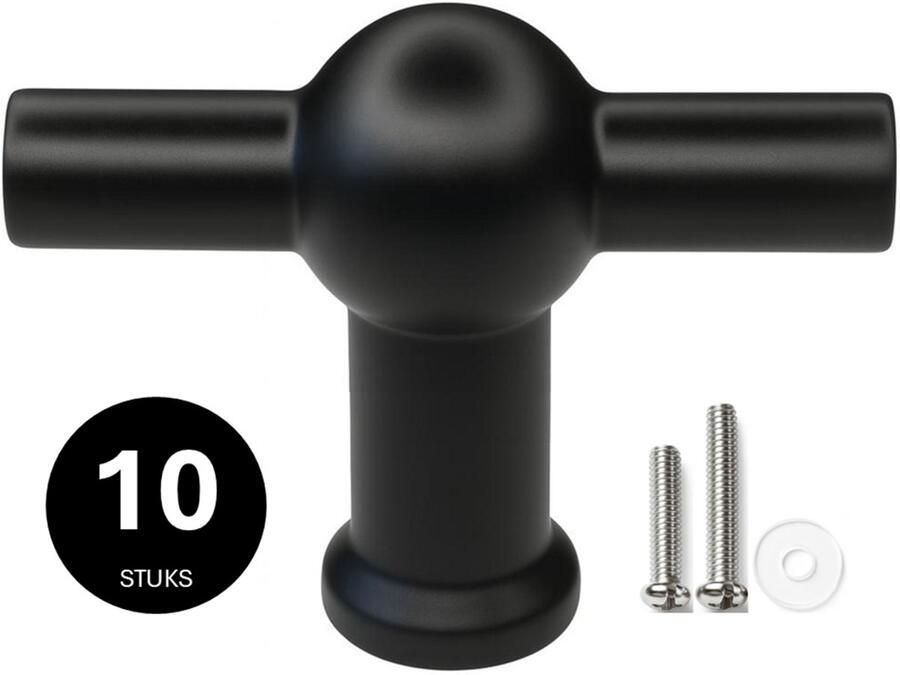 MSQDESIGN Kastknoppen zwart T (Metaal) 10 stuks Kastknop zwart Deurknopjes zwart voor kast Deurknop Deurknopjes zwart Handgreep Meubelknop Meubelknoppen zwart Deurknopjes zwart Deurknoppen zwart Ladeknoppen voor deurtjes - Foto 2