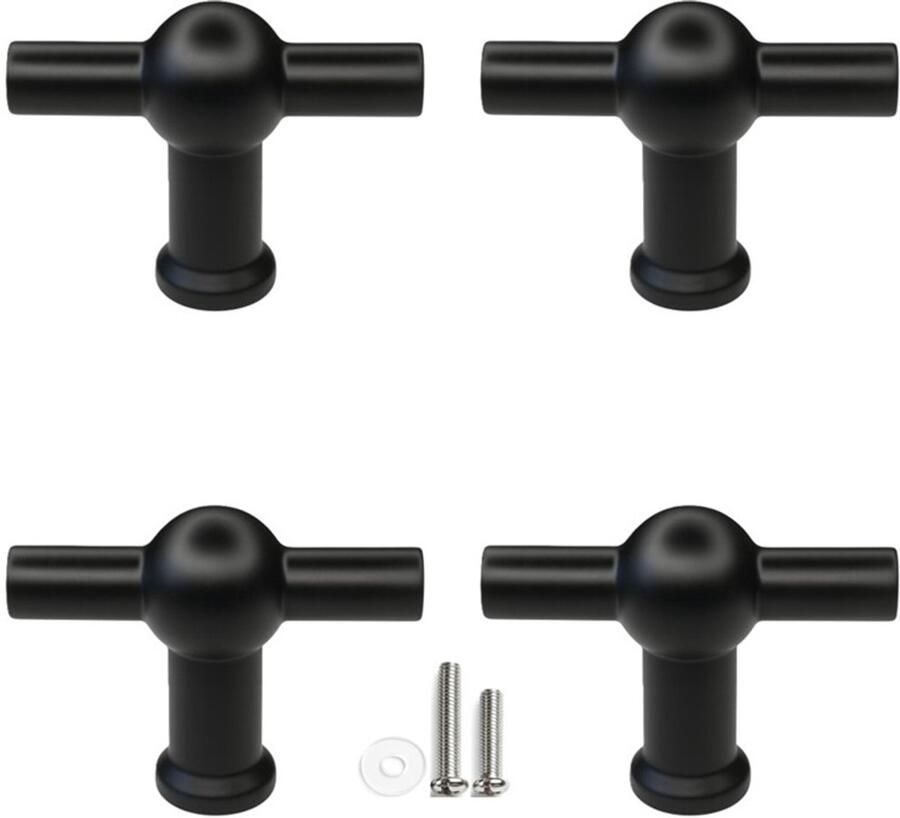 MSQDESIGN Kastknop zwart T Kastknoppen zwart 4 stuks inclusief schroeven Deurknopjes zwart voor kast T Deurknop zwart Handgreep zwart Meubelknop zwart Deurknopjes zwart Deurknoppen zwart Ladeknoppen voor deurtjes