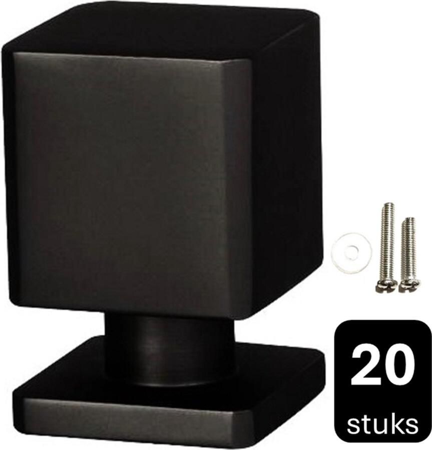 MSQDESIGN Kastknop zwart vierkant (Metaal) Kastknoppen zwart 20 stuks Deurknopjes zwart voor kast Deurknop zwart Deurknopjes zwart handgreep meubelknop zwart Meubelknoppen Deurknopjes zwart deurknoppen zwart ladeknoppen voor deurtjes