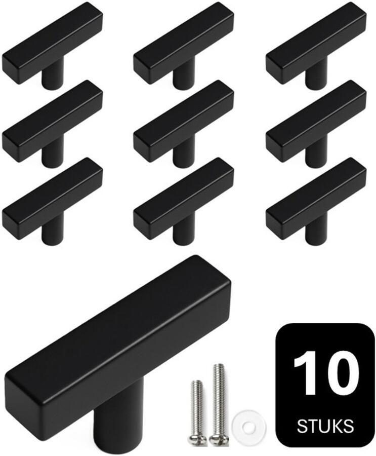 MSQDESIGN Kastknop RVS zwart T Kastknoppen zwart 10 stuks Deurknopjes zwart voor kast T Deurknop zwart Deurknopjes zwart Handgreep zwart Meubelknop zwart Meubelknoppen zwart Deurknopjes zwart Deurknoppen zwart Ladeknoppen voor deurtjes - Foto 2
