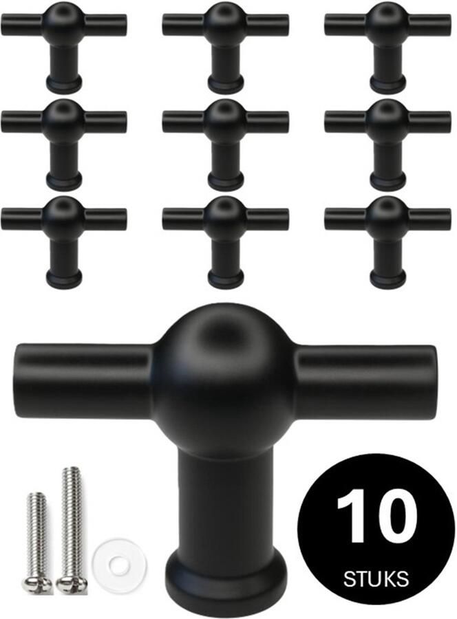 MSQDESIGN Kastknoppen zwart T (Metaal) 10 stuks Kastknop zwart Deurknopjes zwart voor kast Deurknop Deurknopjes zwart Handgreep Meubelknop Meubelknoppen zwart Deurknopjes zwart Deurknoppen zwart Ladeknoppen voor deurtjes - Foto 3