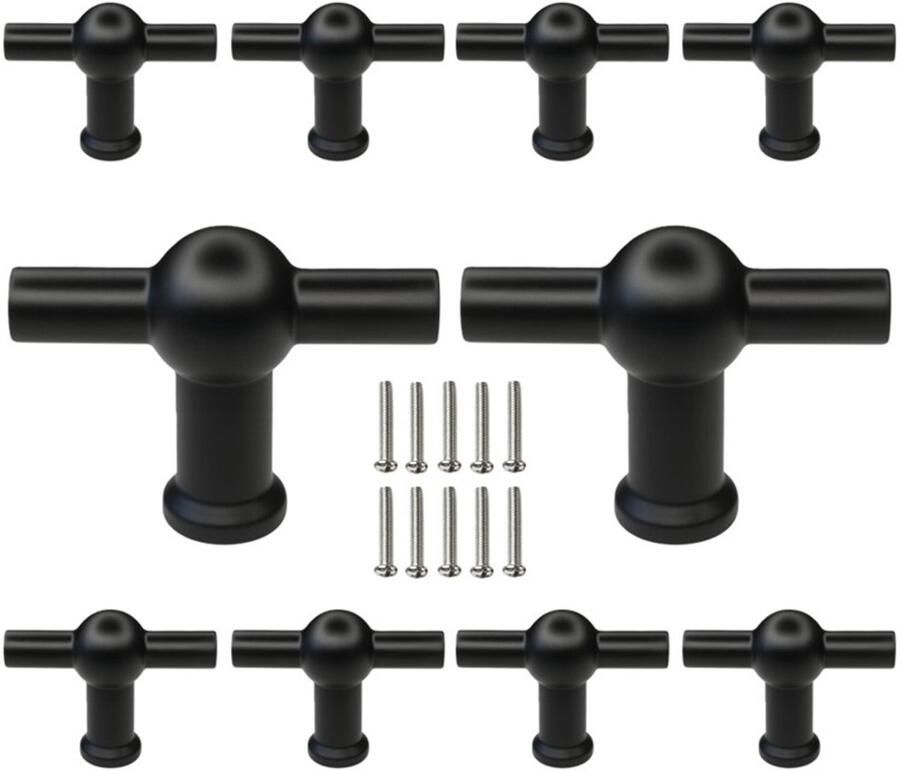 MSQDESIGN Kastknoppen zwart T (Metaal) 10 stuks Kastknop zwart Deurknopjes zwart voor kast Deurknop Deurknopjes zwart Handgreep Meubelknop Meubelknoppen zwart Deurknopjes zwart Deurknoppen zwart Ladeknoppen voor deurtjes