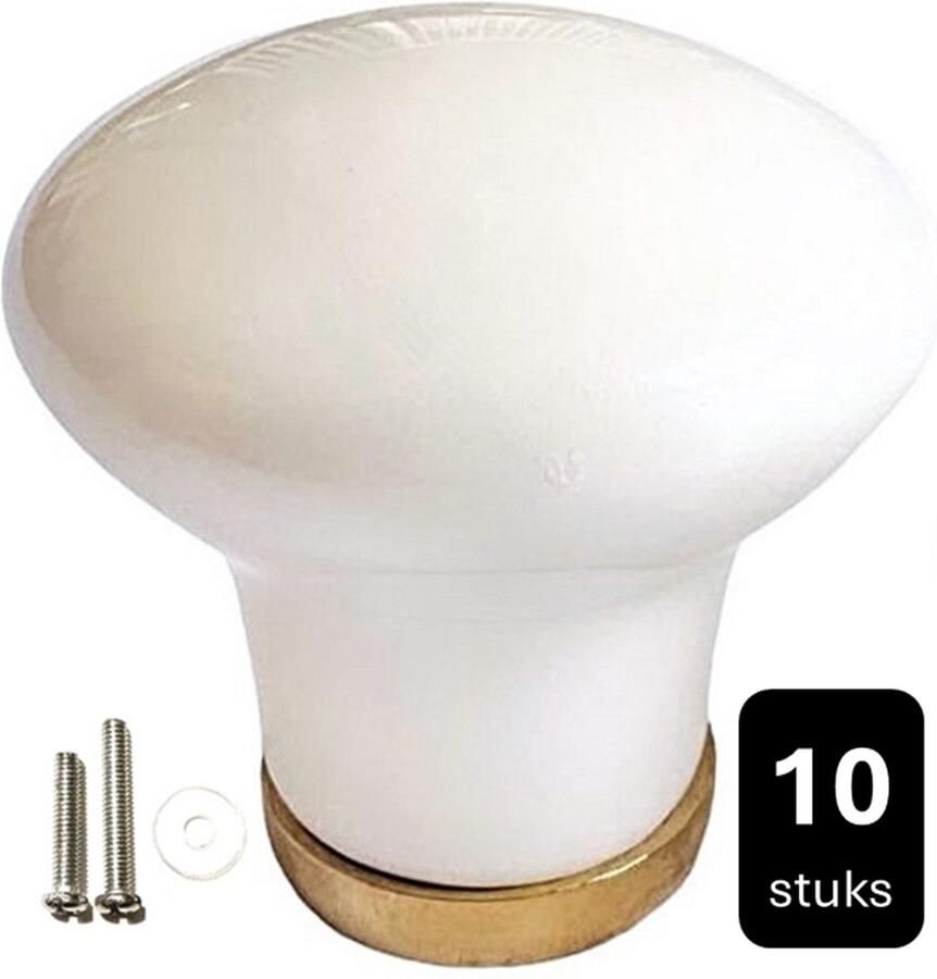MSQDESIGN Keramisch meubelknop Wit Goud 10 stuks Kastknop wit Deurknoppen wit voor kasten- deurknopjes keramiek Kastknoppen wit kastknoppen porselein meubelknoppen wit Meubelknoppen wit Deurknopjes wit Meubelbeslag wit deurknop wit -ceramik