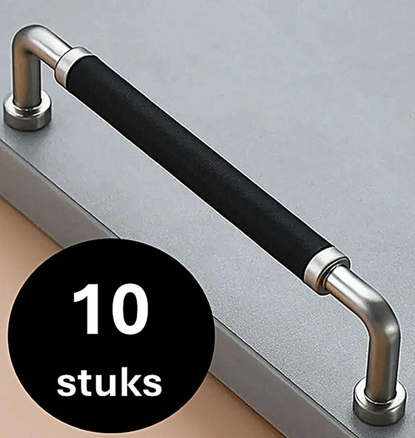 MSQDESIGN LUXE Leer Handgreep zwart zilver 128 mm 10 stuks Leer Handgreep zwart- Leer Deurgreep zwartvoor kasten Kastgreep zwart- Leer Handgreep zwart- Meubelgreep zwart Leer Meubelknoppen zwart- Meubelbeslag zwart- Leer Deurgreep zwart