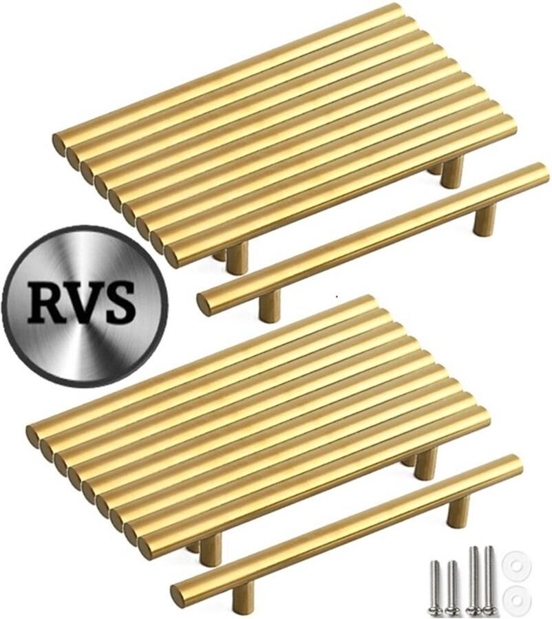 MSQDESIGN RVS T greep Handgrepen Goud RVS Handgreep 200 mm Hartafstand 128mm 20 stuks Handgrepen kast Meubelgrepen Keukengreep Goud Kastgrepen Handgrepen voor deurtjes handgreep keuken Deurgreep ladegreep incl schroeven