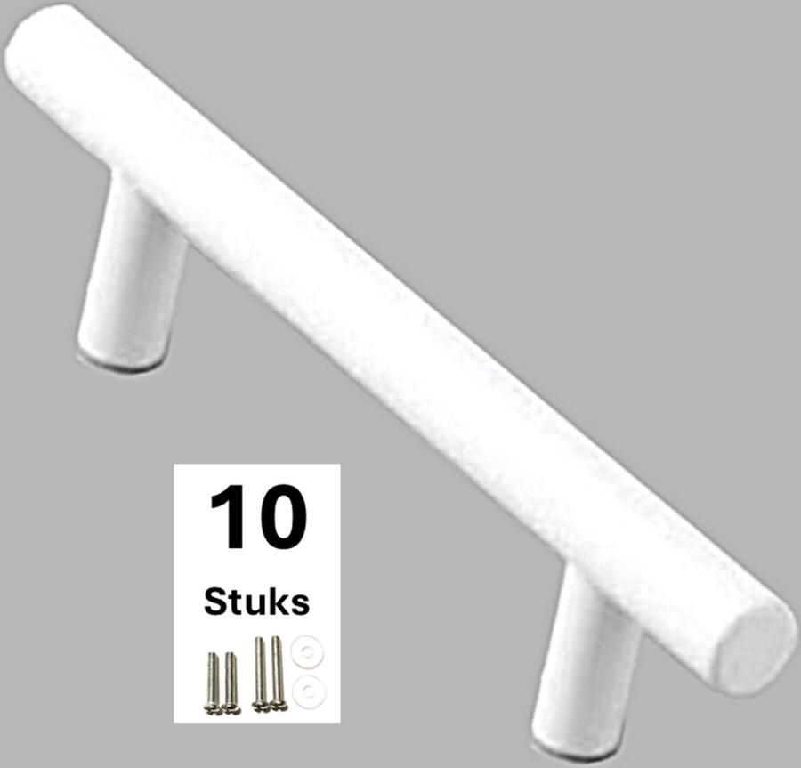 MSQDESIGN RVS T greep Handgrepen Wit RVS Handgreep Wit Hartafstand 128 mm 10 stuks Handgrepen kast Meubelgrepen Keukengreep Wit Kastgrepen Meubelgreep Handgrepen voor deurtjes handgreep keuken Deurgreep ladegreep incl schroeven