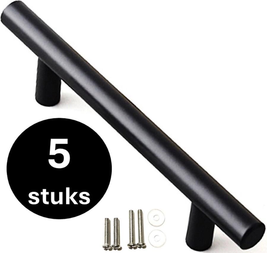 MSQDESIGN RVS T greep Handgrepen zwart RVS Handgreep 200 mm Hartafstand 128 mm 5 stuks Handgrepen kast Meubelgrepen Keukengreep zwart Kastgrepen Handgrepen keukenkastjes Handgrepen voor deurtjes Deurgreep ladegreep incl schroeven - Foto 2