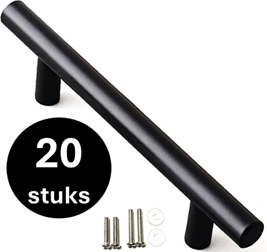 MSQDESIGN RVS T greep Handgrepen zwart RVS Handgreep 300 mm(Groot)- Hartafstand 192 mm 20 stuks Handgrepen kast Meubelgreep Keukengreep zwart Kastgrepen Handgreep keukenkastjes Handgrepen voor deurtjes Deurgreep ladegreep incl schroeven