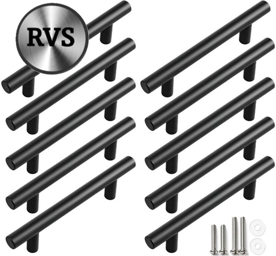 MSQDESIGN RVS T greep Handgrepen zwart RVS Handgreep 250 mm Hartafstand 160 mm 10 stuks Handgrepen kast Meubelgrepen Keukengreep zwart Kastgrepen Handgrepen keukenkastjes Handgrepen voor deurtjes Deurgreep ladegreep incl schroeven - Foto 2