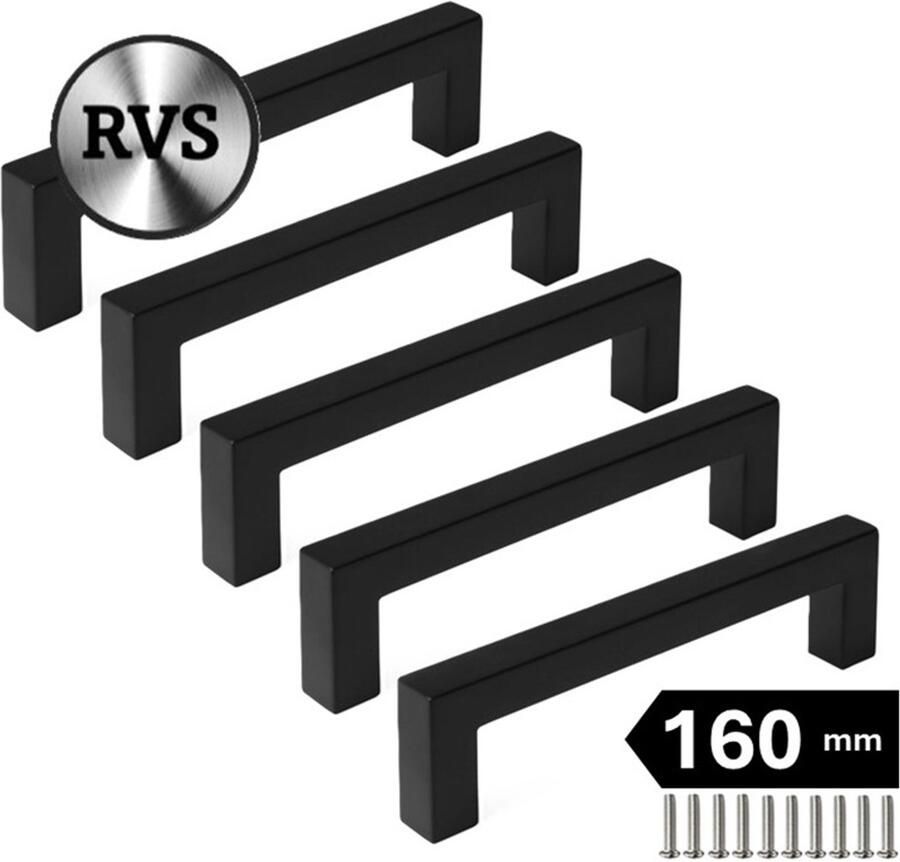 MSQDESIGN Handgrepen zwart RVS Handgreep zwart 160 mm 5 stuks Handgrepen kast Meubelgrepen Keukengreep zwart Kastgrepen Handgrepen keukenkastjes Meubelgreep Handgrepen voor deurtjes handgreep keuken Deurgreep ladegreep incl schroeven - Foto 2