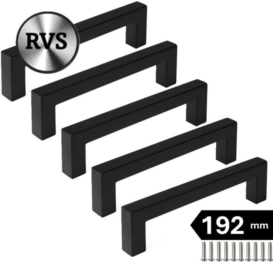 MSQDESIGN Handgrepen zwart RVS Handgreep zwart 192 mm 5 stuks Handgrepen kast Meubelgrepen Keukengreep zwart Kastgrepen Handgrepen keukenkastjes Meubelgreep Handgrepen voor deurtjes handgreep keuken Deurgreep ladegreep incl schroeven - Foto 2
