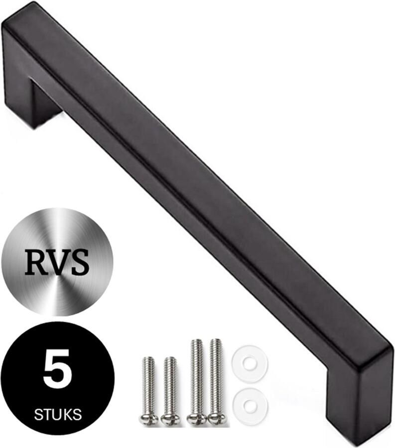 MSQDESIGN Handgrepen zwart RVS Handgreep zwart 192 mm 5 stuks Handgrepen kast Meubelgrepen Keukengreep zwart Kastgrepen Handgrepen keukenkastjes Meubelgreep Handgrepen voor deurtjes handgreep keuken Deurgreep ladegreep incl schroeven