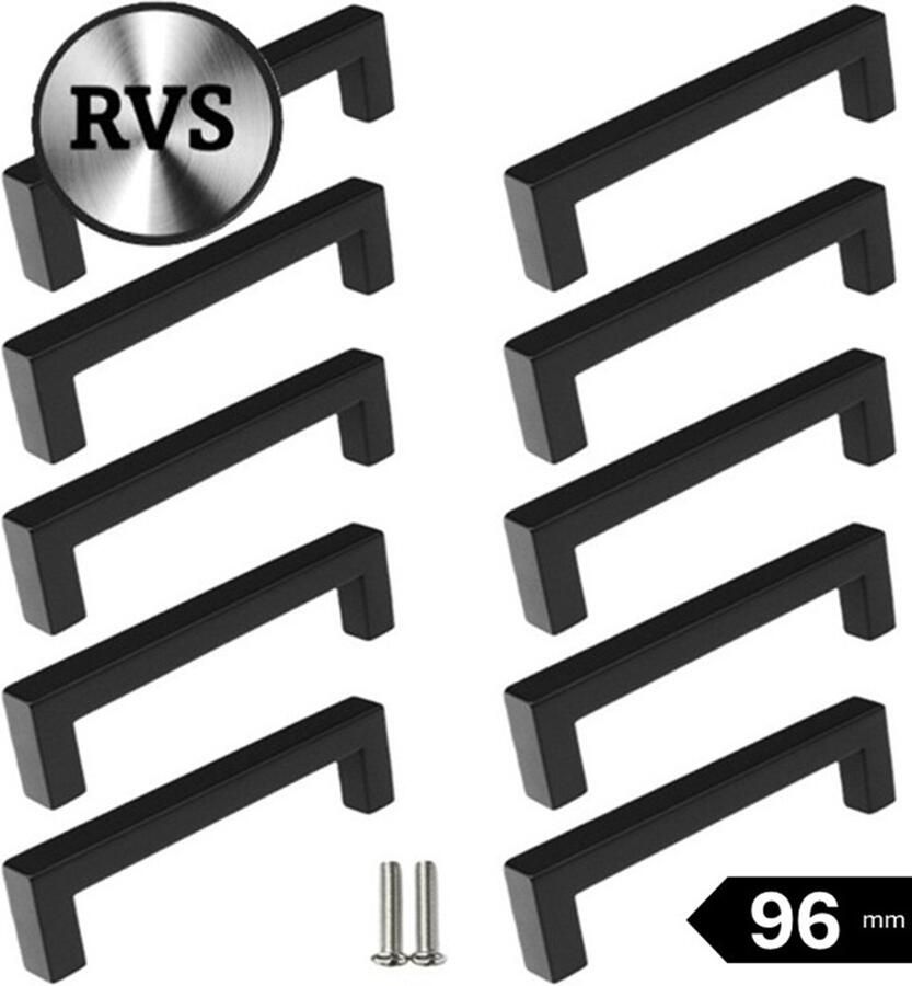 MSQDESIGN Handgrepen zwart RVS Handgreep zwart 96 mm 10 stuks Handgrepen kast Meubelgrepen Keukengreep zwart Kastgrepen Handgrepen keukenkastjes Meubelgreep Handgrepen voor deurtjes handgreep keuken Deurgreep ladegreep incl schroeven