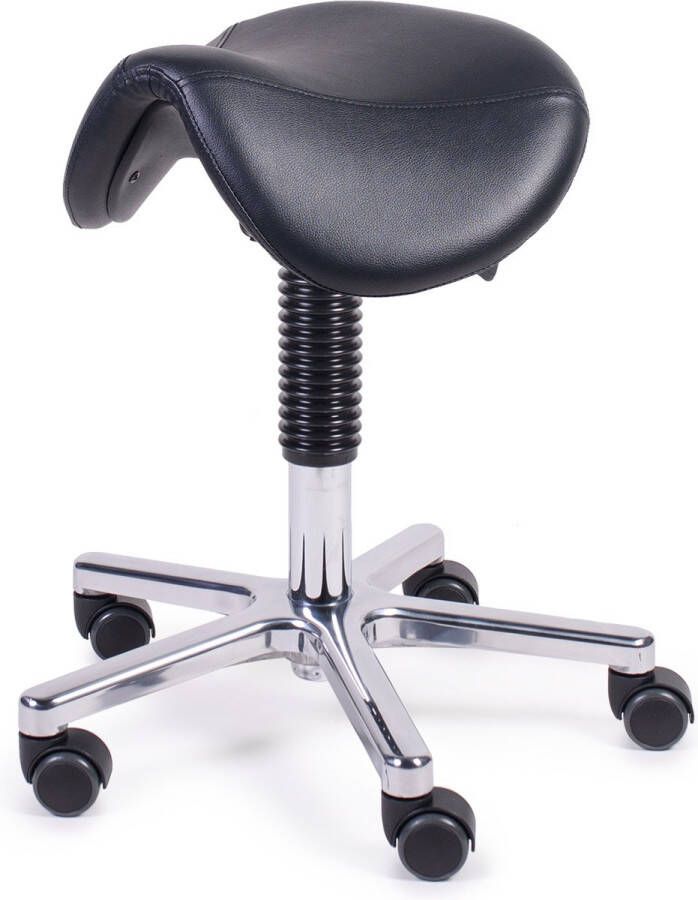 MTM STOELEN Zadelkruk FREYA 160-A standaard zitting zwart kunstleer zithoogte 46 62 cm aluminium kruisvoet kapperskruk