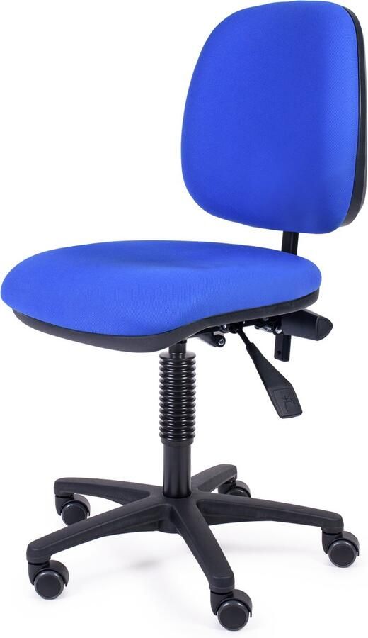 MTM bureaustoel FULA 160-N – ergonomisch – blauwe stof zitting en rug – kunststof kruisvoet – op wielen – 47 62 cm