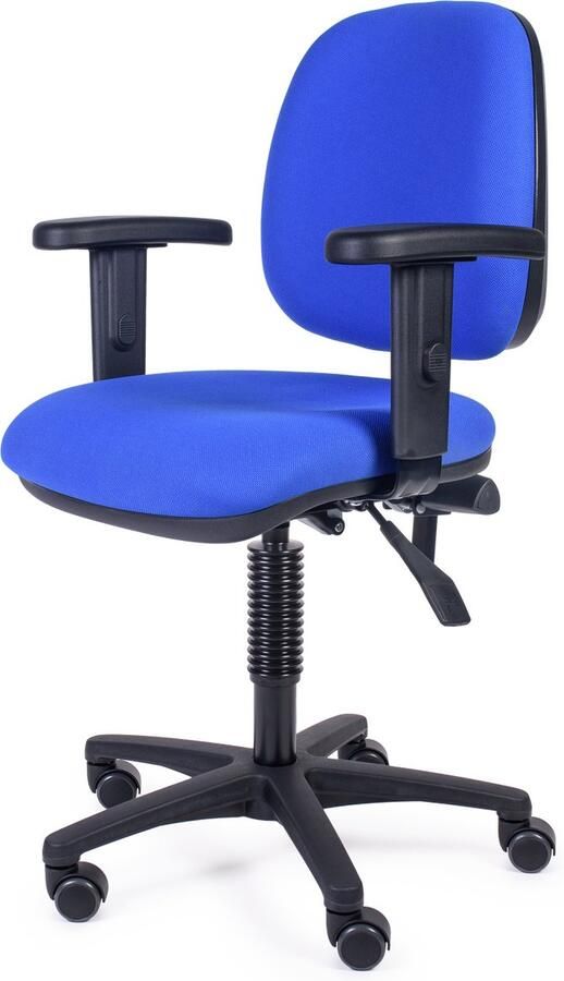 MTM bureaustoel FULA 160-NA – comfortabel – blauwe stof – kunststof armleggers – kunststof kruisvoet – 47 62 cm