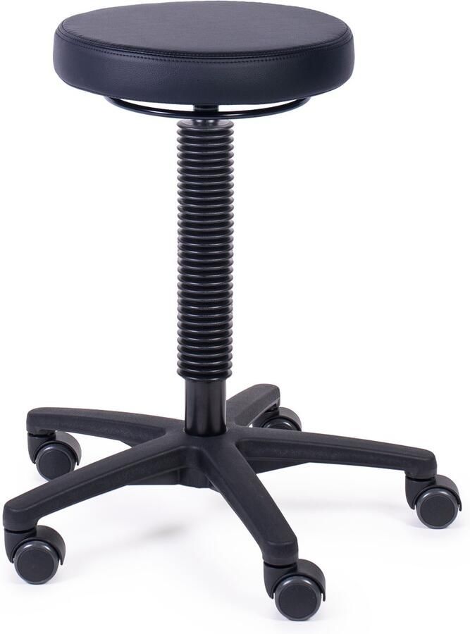 MTM tabouret JORD 200-N – zwart kunstleer – kunststof kruisvoet – op wielen – zithoogte 51–71 cm