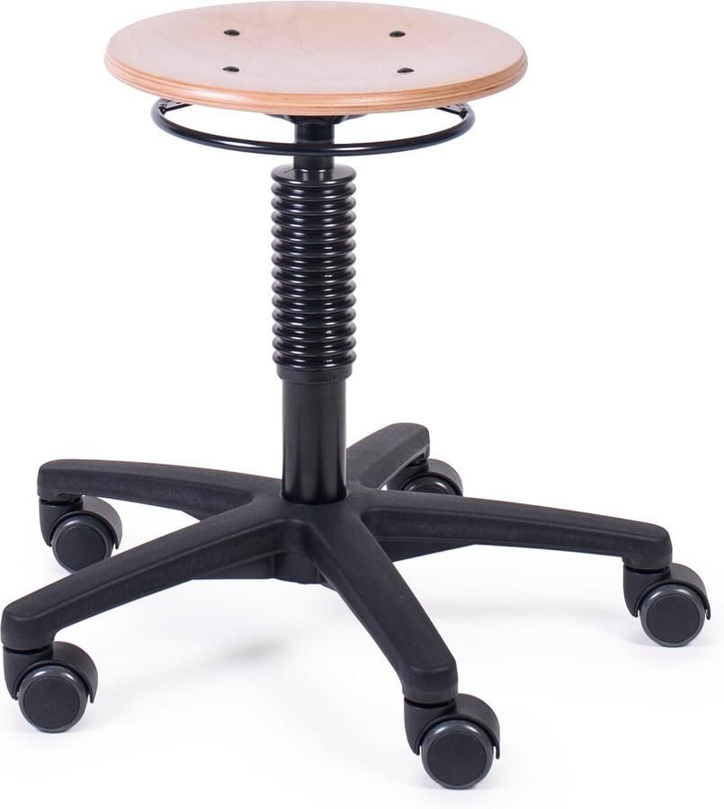 MTM werkkruk ODIN 160-N – ronde houten zitting – kunststof kruisvoet – ergonomisch – 42 58 cm